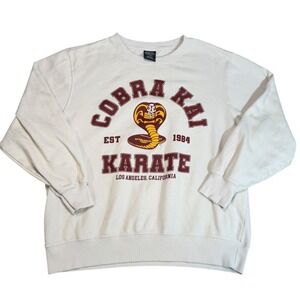 Cobra Kai Karate Kid Sweatshirt Mens 2XL Cream Long Sleeve Graphic Crewneck Hvy